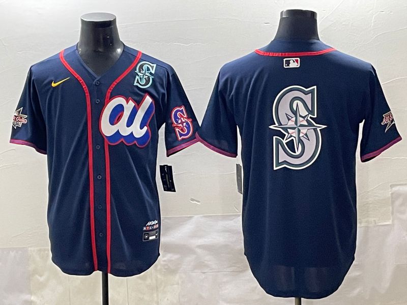 Men 2025 Seattle Mariners Blank Drak Blue All star Blank Blue Nike MLB Jersey style 6->seattle mariners->MLB Jersey